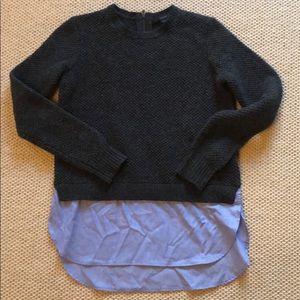 JCrew gray knit sweater with blue shirttail, XXS
